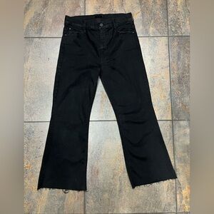 MOTHER Jeans Sz 30 The Doozy Flare Trousers Not Guilty Black Denim Raw Hem